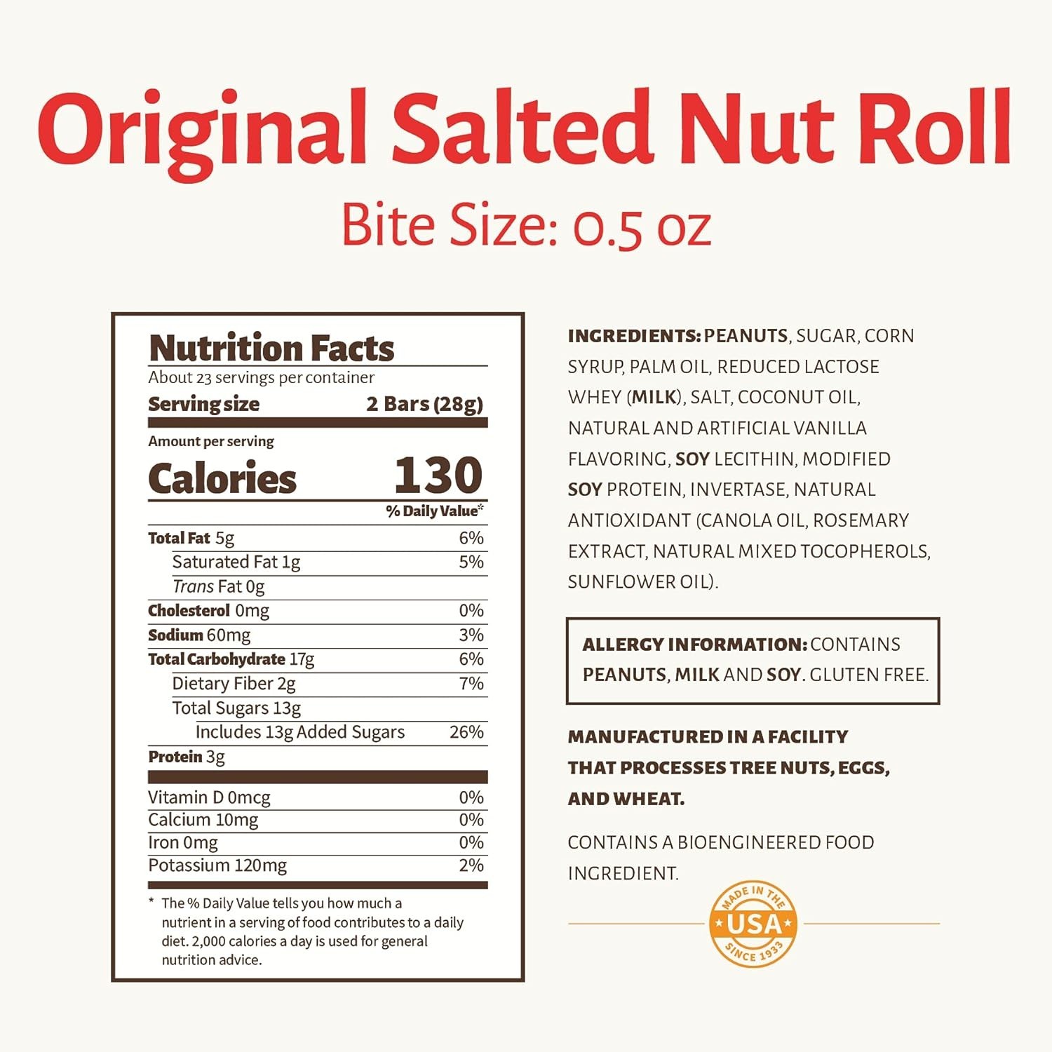 Pearsons Bite-size Salted Nut Roll Candy Bars| Loaded with Crunchy Roasted Pean