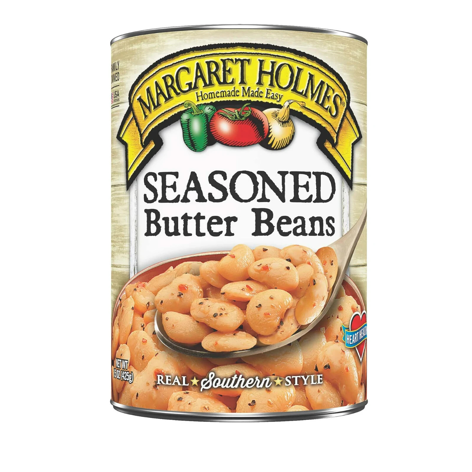 Margaret Holmes Seasoned Butter Beans, 6-Pack, 15 oz Cans – Gluten-Free, Low-Fat