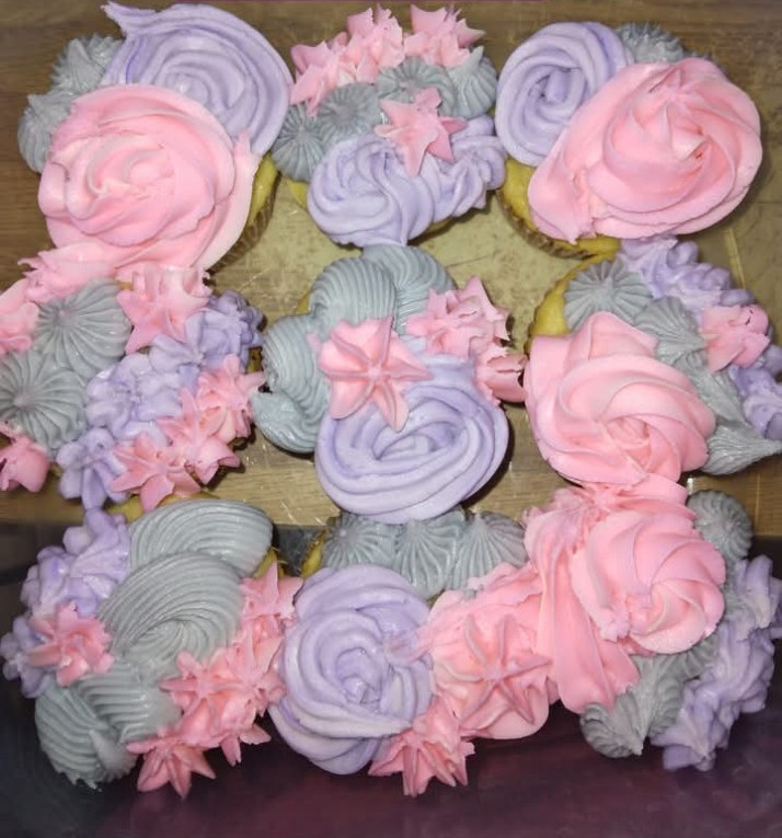 Yellow Cake Cupcakes with Buttercream Icing and Floral Decoration. Set of 9