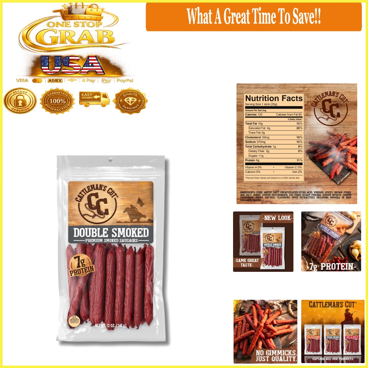 Double Smoked Sausages 12oz Pack Reusable Pouch Keto Protein Snack