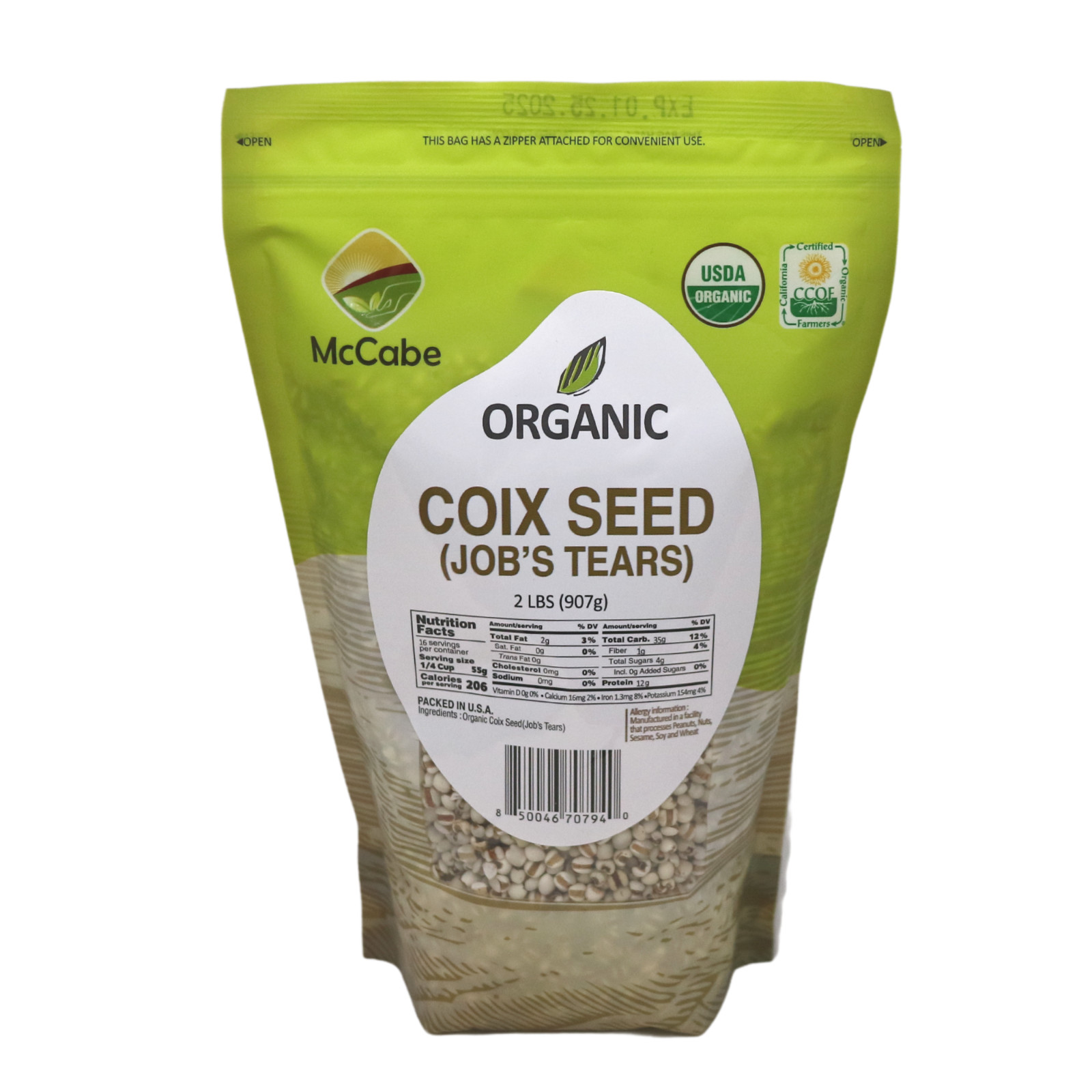 McCabe Organic Coix Seed (Job’s Tear), 2 lbs, USDA & CCOF Certified