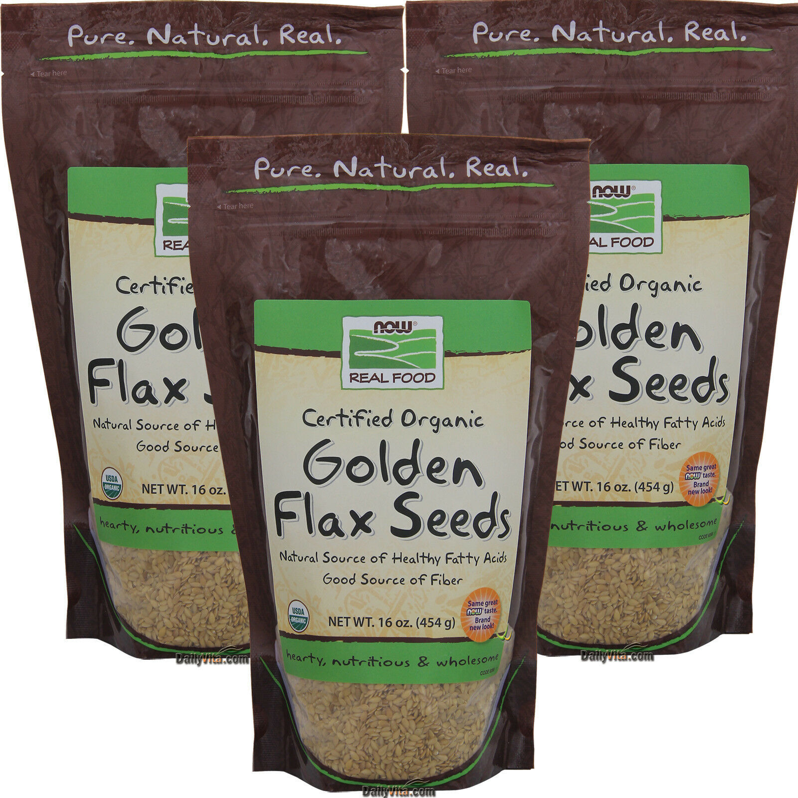 3 x NOW Organic Golden Flax Seeds 16 oz 1 lb total 3 lb