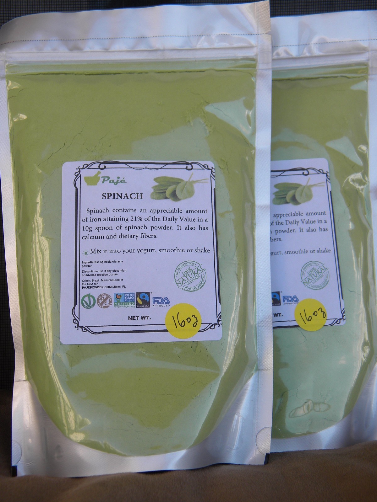 SPINACH powder 8oz – 1/2 lb , iron , organic gluten free, non-GMO PAJE