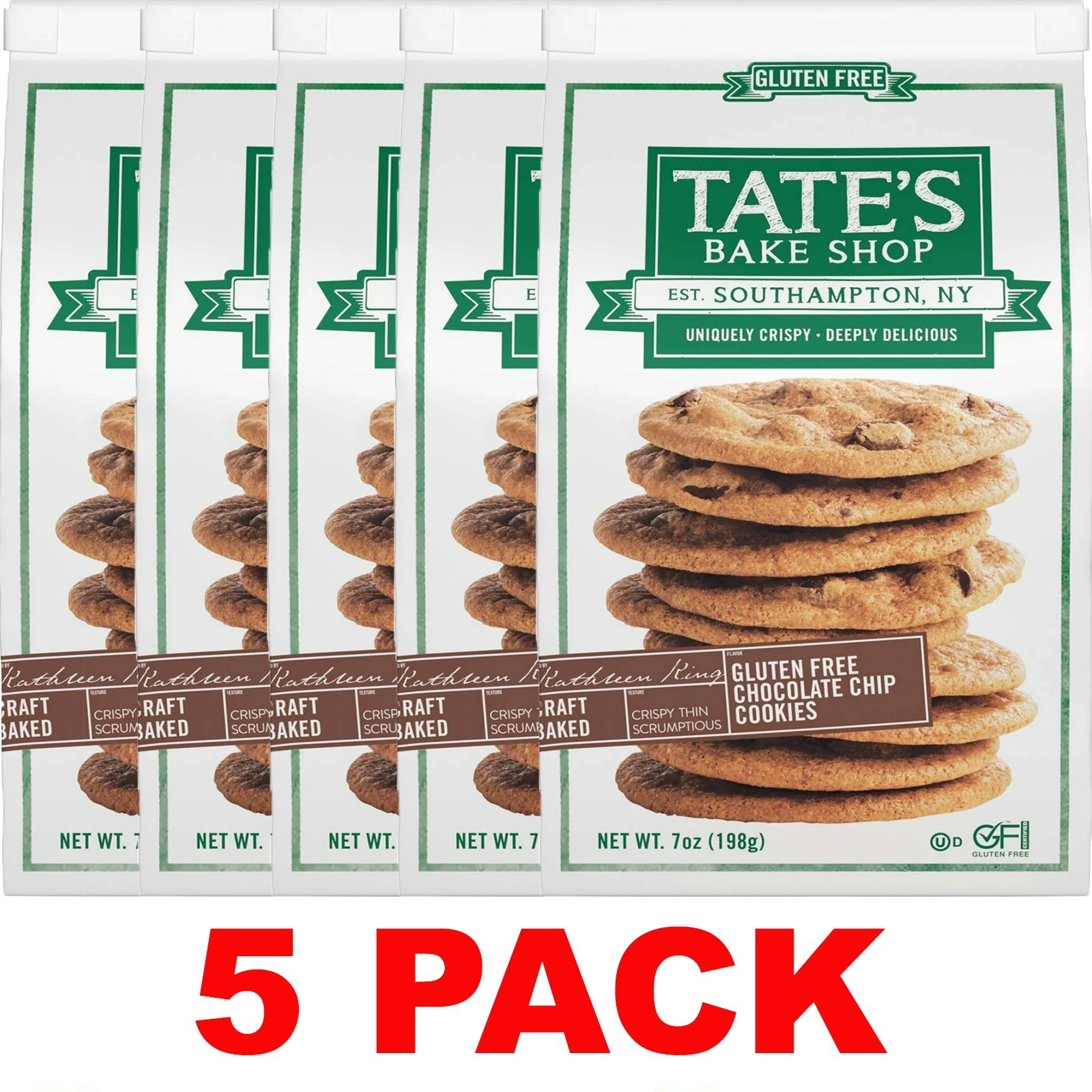 TATE’S BAKE SHOP Gluten Free Chocolate Chips Cookies – 7 oz Bag – 5 PACK