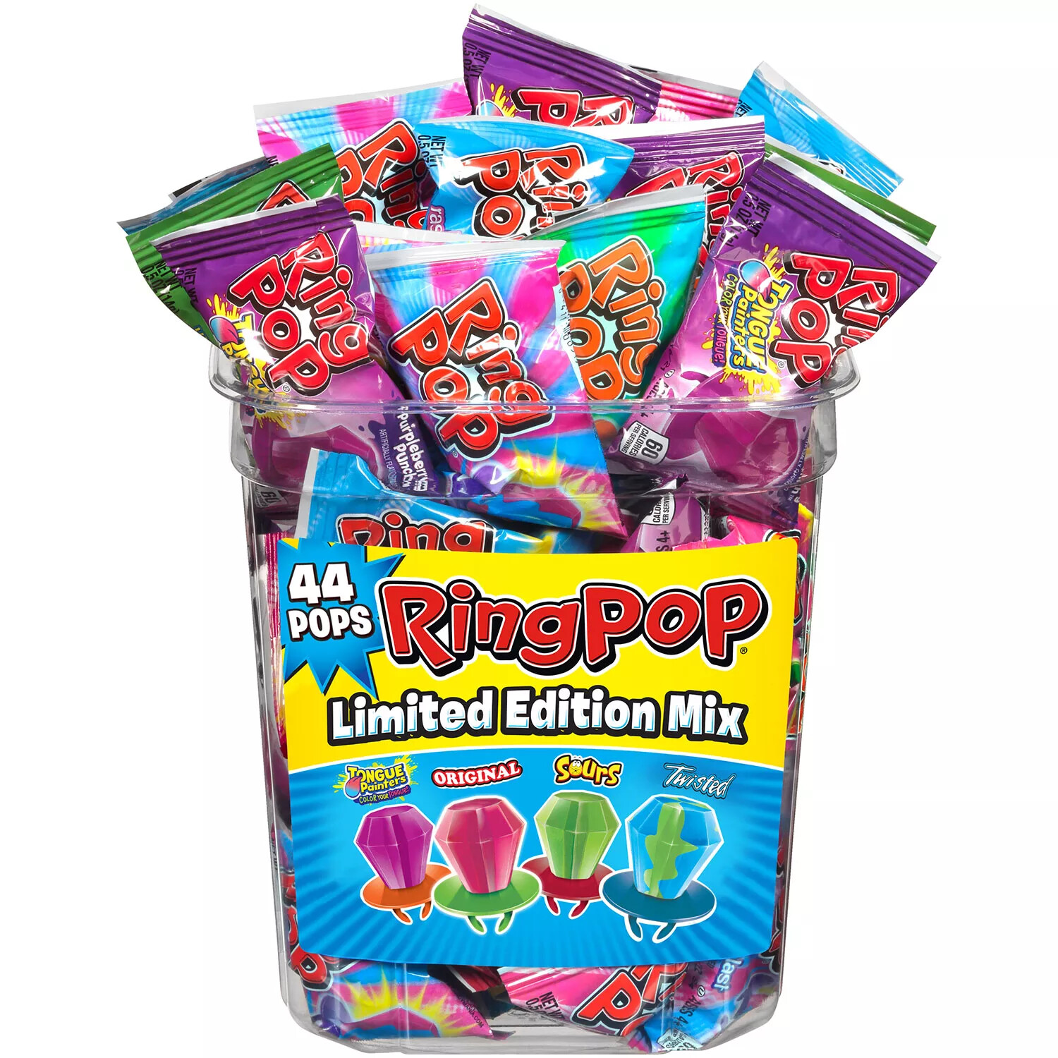 Ring Pop Assorted Flavors Lollipops Candy Tub Bulk Variety Pack (0.5 oz., 44 ct.