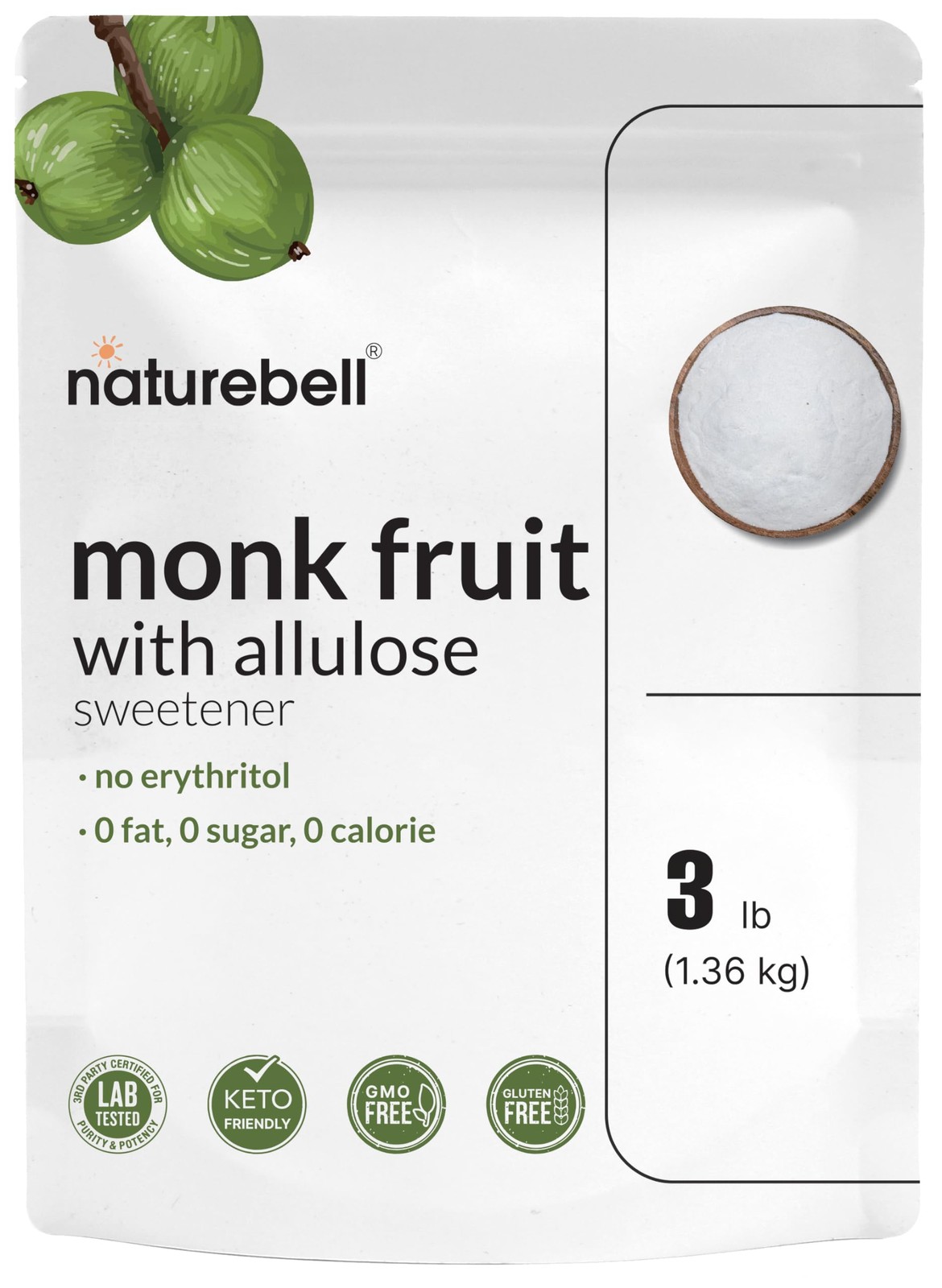 Monk Fruit & Allulose Sweetener with No Erythritol, 3 48 Ounce (Pack of 1)