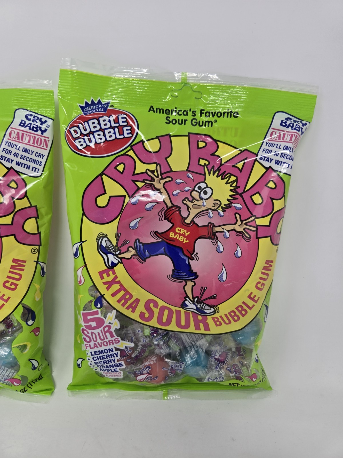 2pc Set 4oz per Bag DUBBLE BUBBLE Candy Cry Baby Extra Sour Bubble Gum 5 Flavors