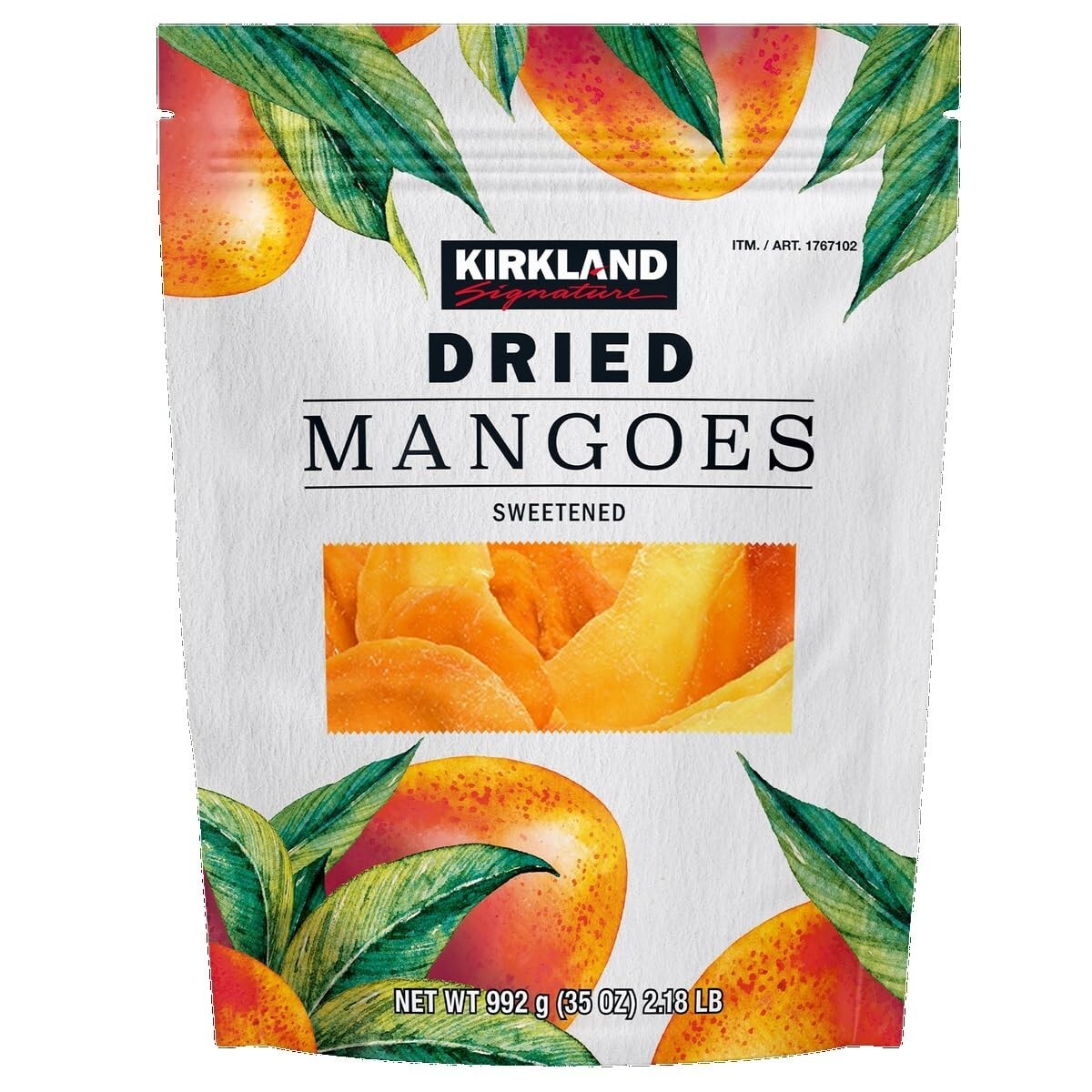 2 Packs Kirkland Signature Dried Mangoes Sweetened (35 OZ) Each, 4.36 lbs Total