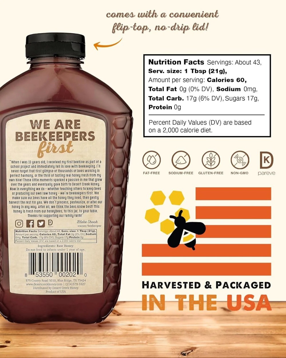 Pure Raw Honey from Texas – Unfiltered, Unpasteurized, 2 lbs, Local Beekeeper