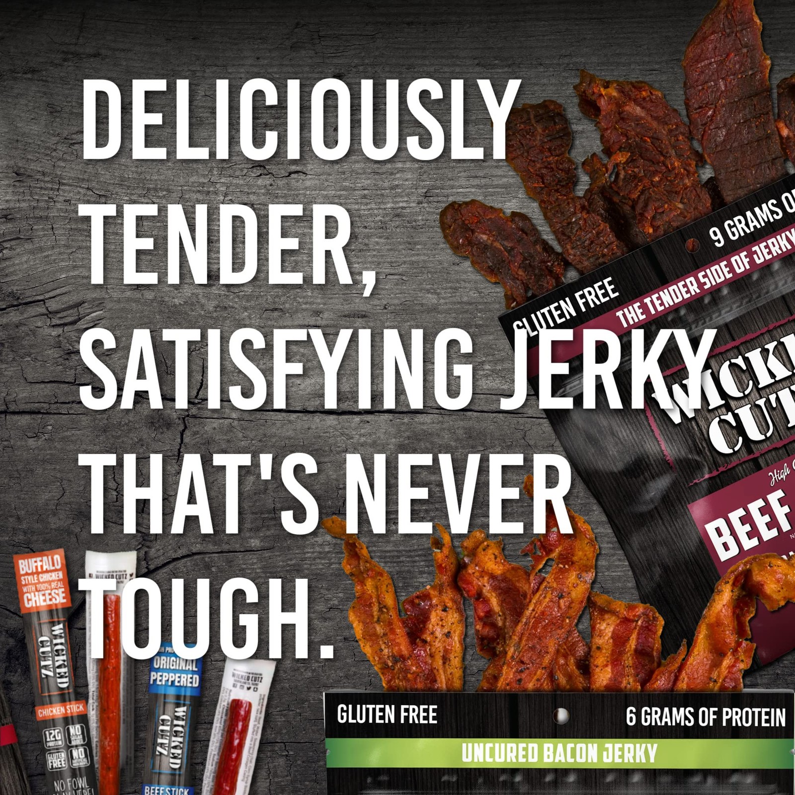 Wicked Cutz Orange Teriyaki Beef Jerky 24g Protein Per Bag Tender & Easy to C…