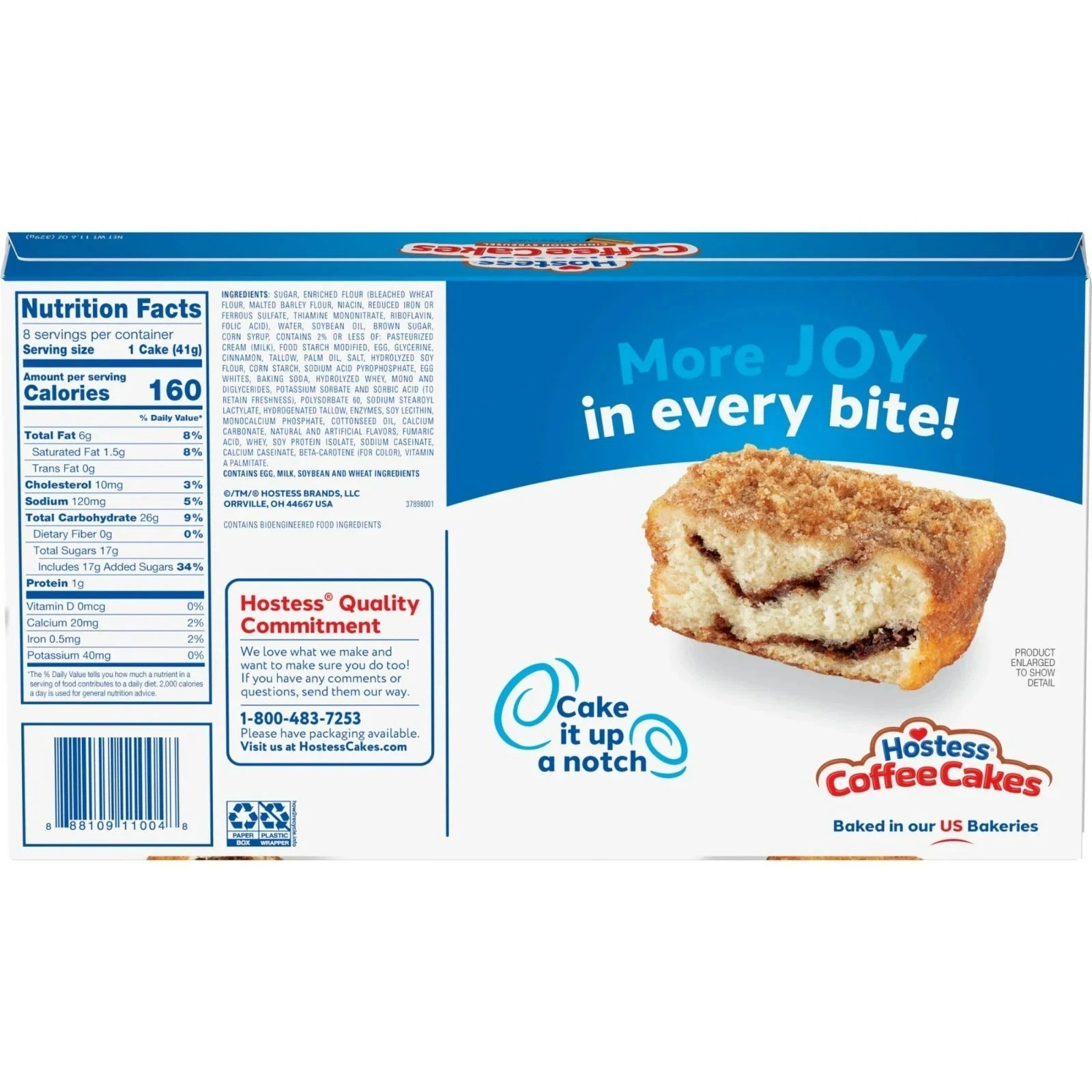 Box Hostess Cinnamon Streusel Coffee Cakes 8 Individually Wrapped /11.6 Oz