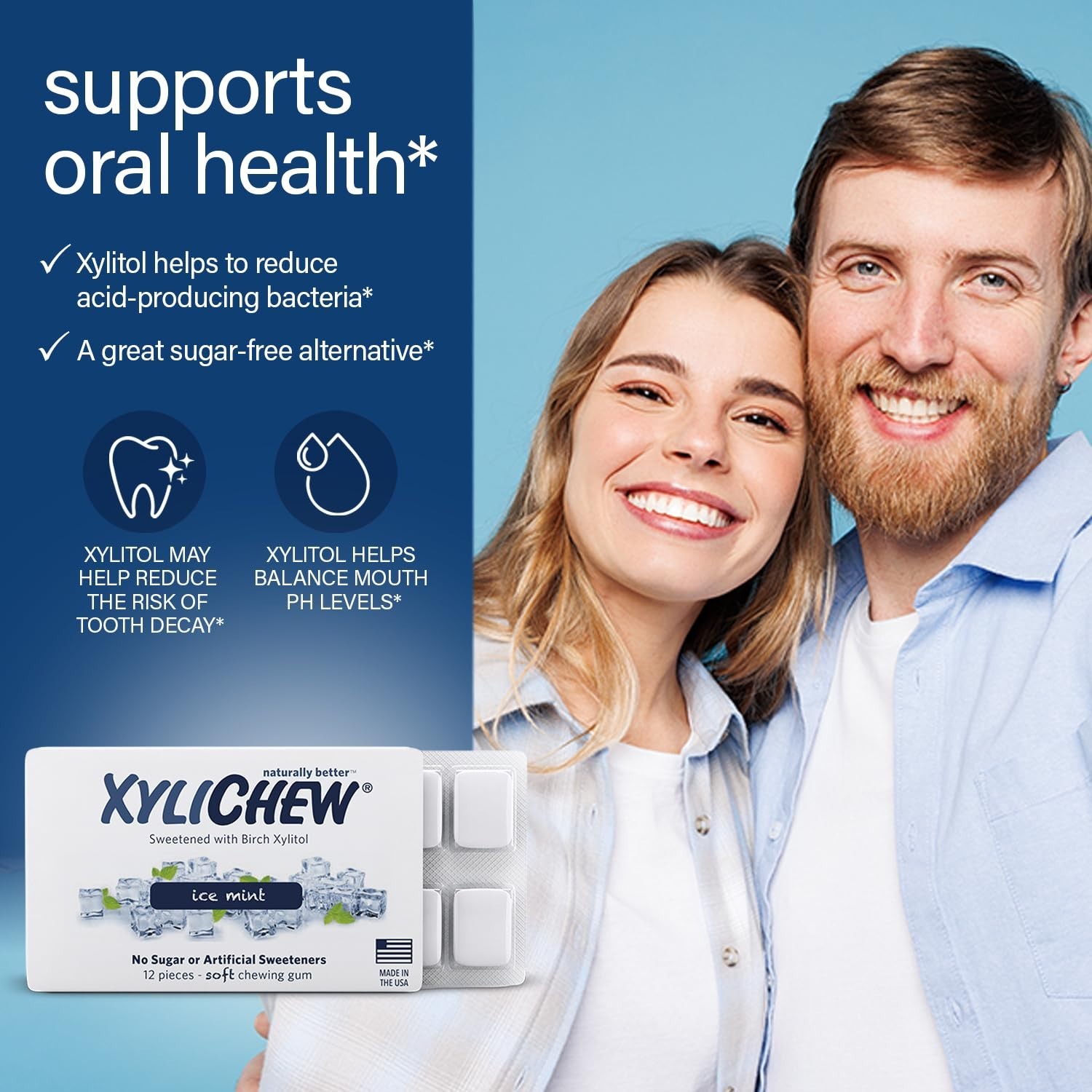 Xylichew 24 PACKS Xylitol Chewing Gum Ice Mint Sugar Free 288 PIECES 12 Per Pack
