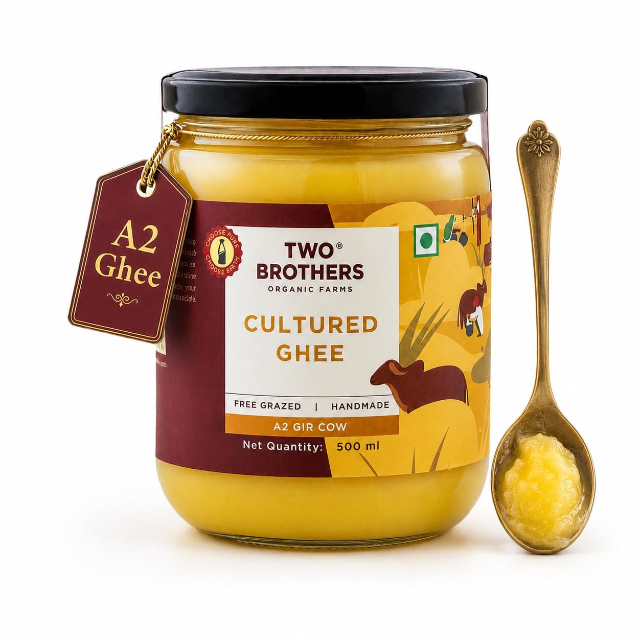 A2 Ghee Butter Grass Fed from Gir Cow | Gut Friendly 16 fl oz (500 ml) Glass