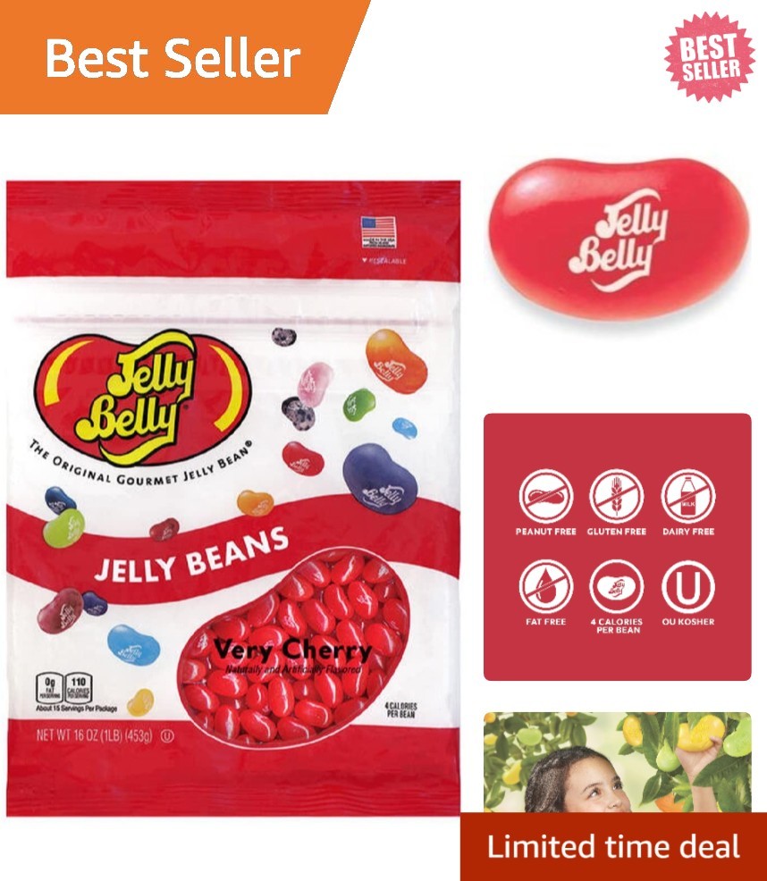 Genuine Very Cherry Jelly Beans 1 lb – Real Cherry Flavor, Resealable & Kosher