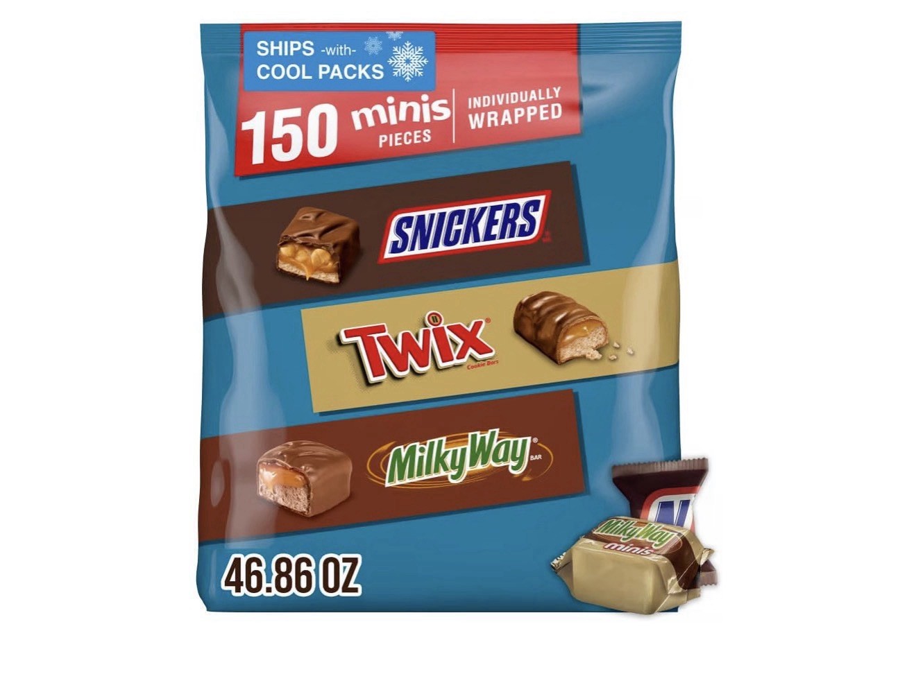 SNICKERS, TWIX, & MILKY WAY Minis Chocolate Candy Bars Variety Pack, 150 Ct