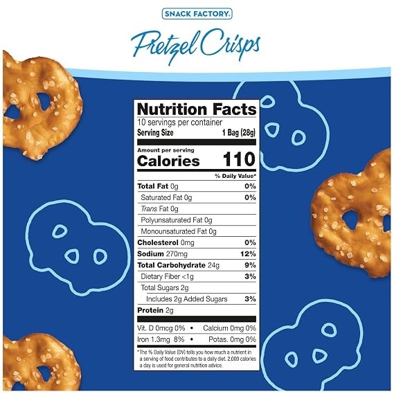 Snack Factory Pretzel Crisps Original 1 Oz Snack Bags 10 Count Crunchy Pretzels