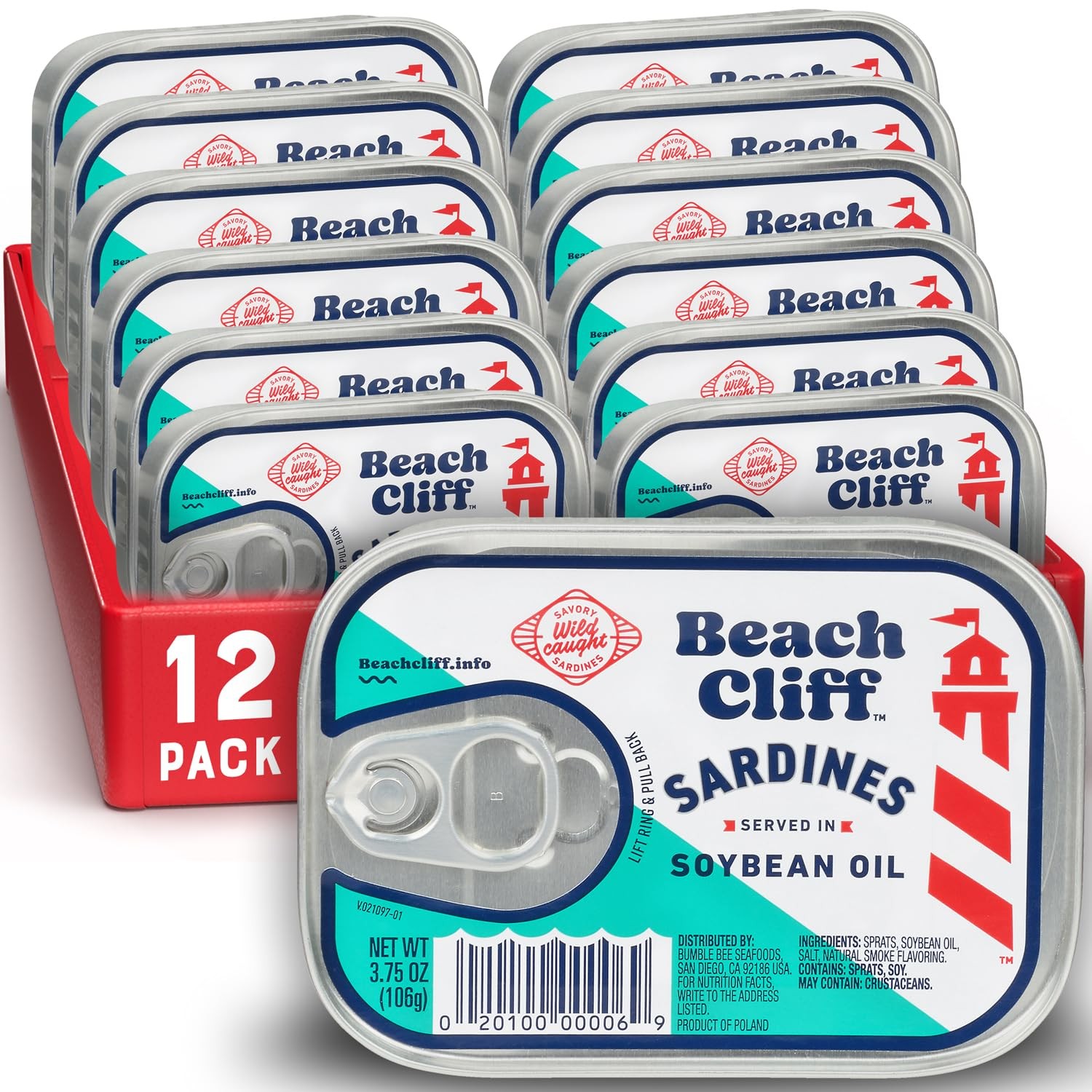 Beach Cliff Wild Caught Sardines in Soybean Oil, 3.75 Ounce (Pack of 12)