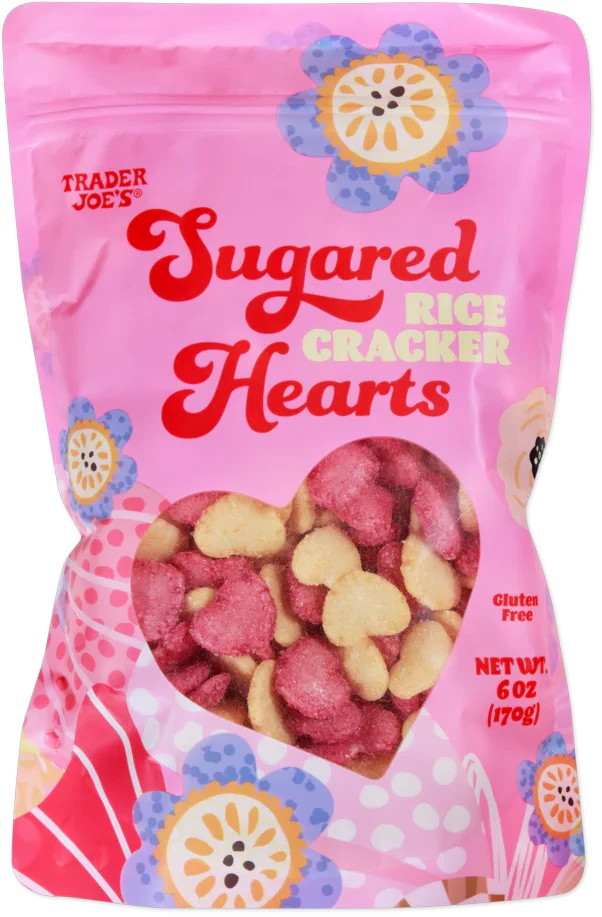 Trader Joe’s 6 oz. Sugared RICE CRACKER HEARTS Crunchy Sweet & Salty *BB 9/2026*