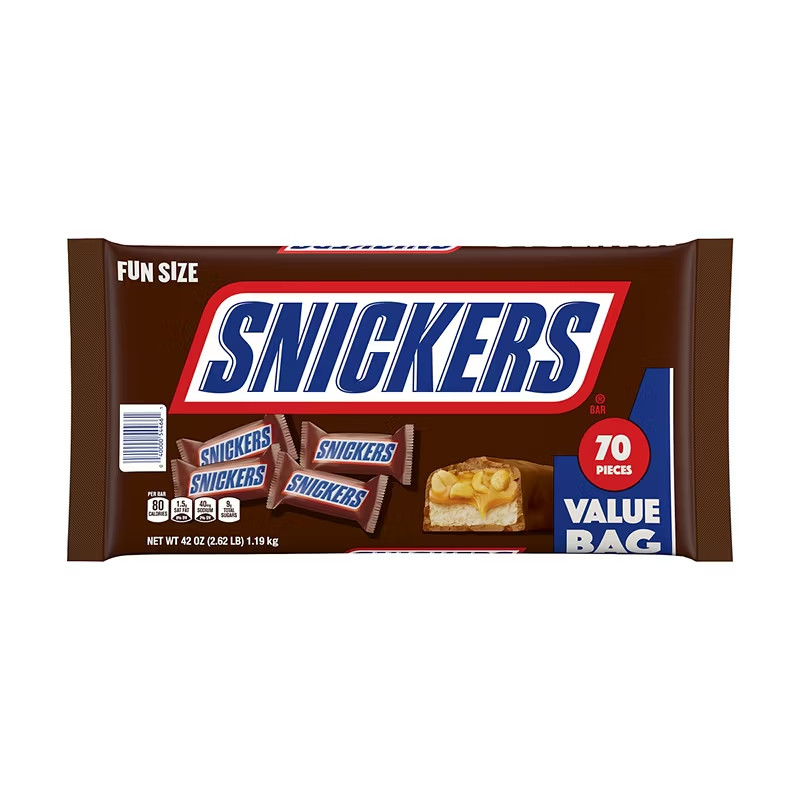 Snickerss Fun Size Candy Bars, Individually Wrapped, Bulk Candy of 70 CT