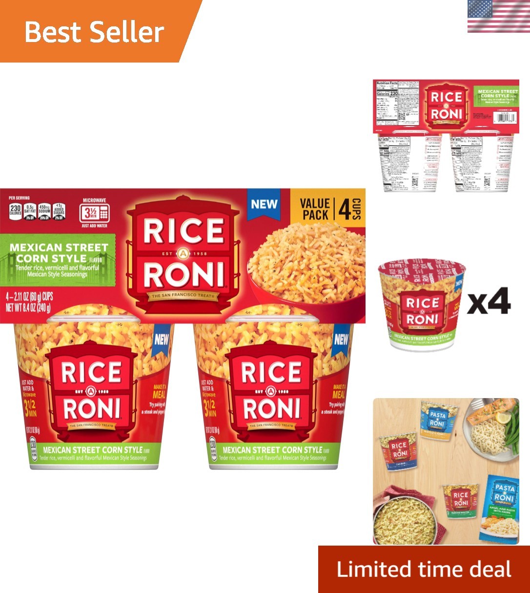 Rice-A-Roni Mexican Street Corn Cups – 4 Pack of 2.11 Oz, Ready in 3.5 Minutes