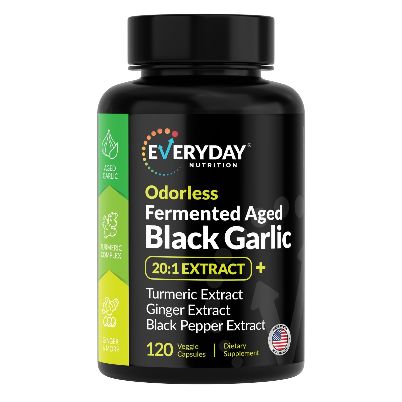 EVERYDAY NUTRITION Odorless Fermented Aged Black Garlic 90 Count (Pack of 1)
