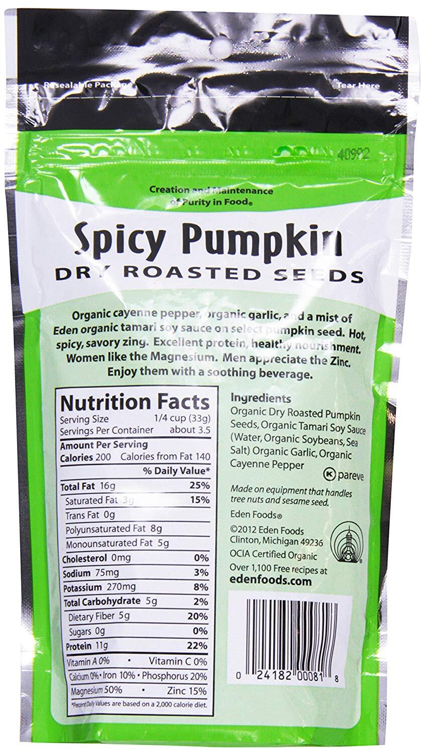 Eden Foods, Organic, Spicy Pumpkin Dry Roasted Seeds, 4 Ounce