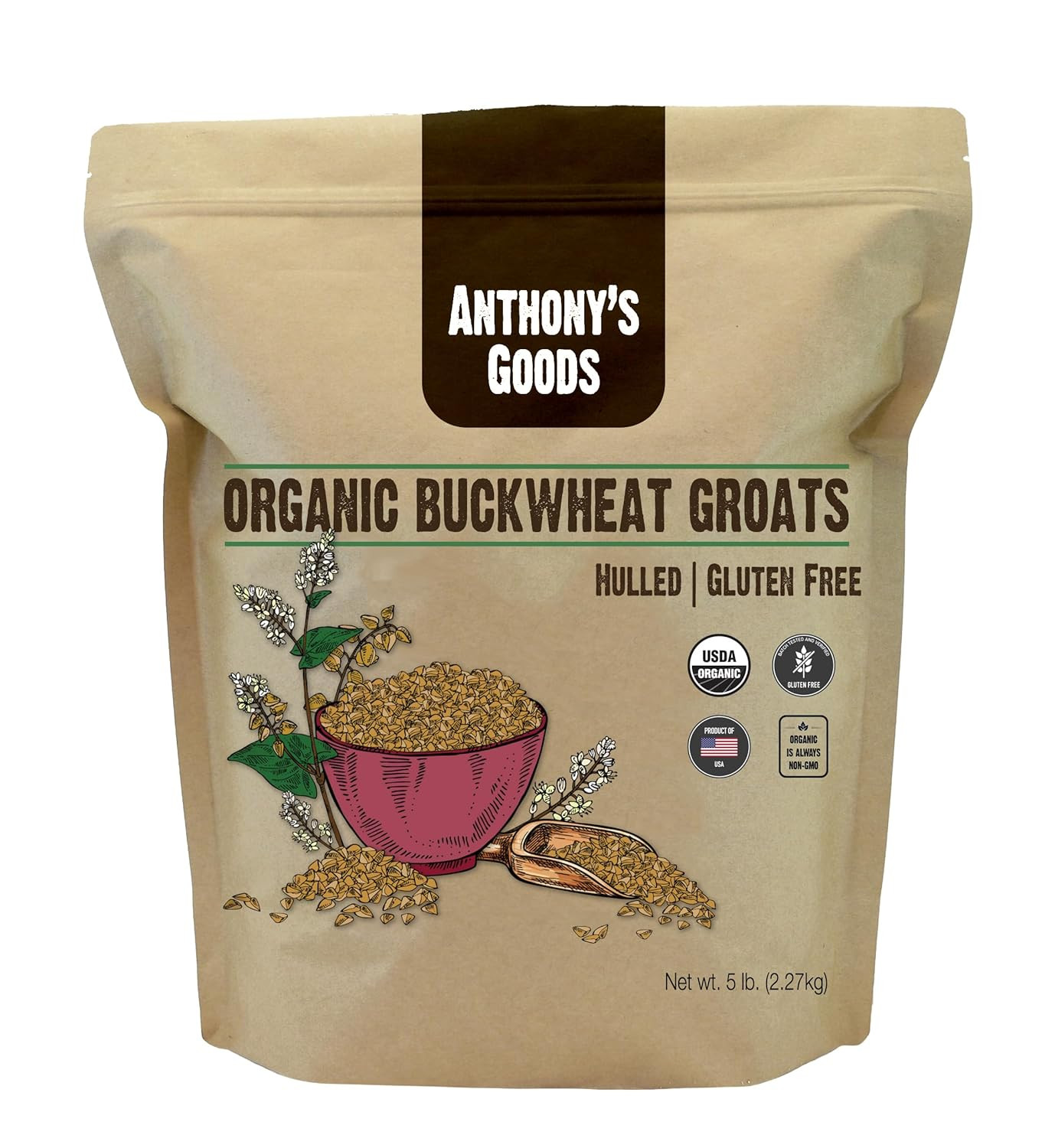 Anthony’S Organic Hulled Buckwheat Groats, 5Lb, Gluten Free, Non GMO