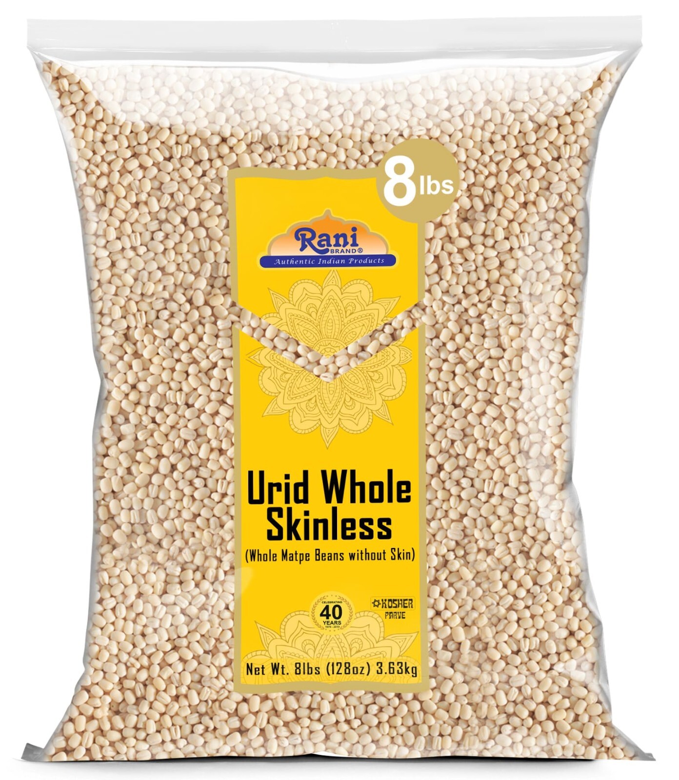 Rani Urid / Urad Whole Gota White (Matpe Beans Skinless) Indian Lentils, 128oz