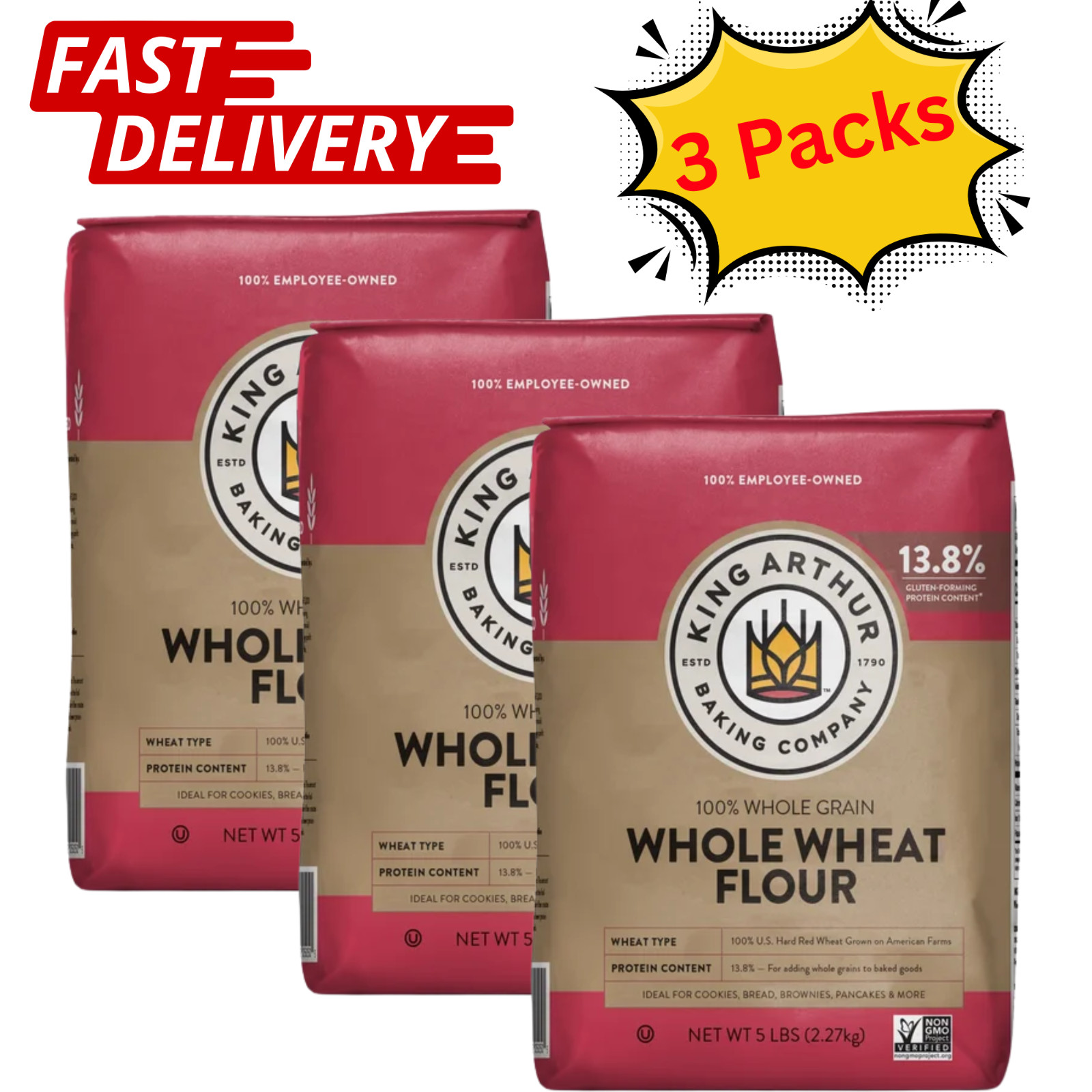 3 Packs – King Arthur Whole Wheat Flour 5 LB