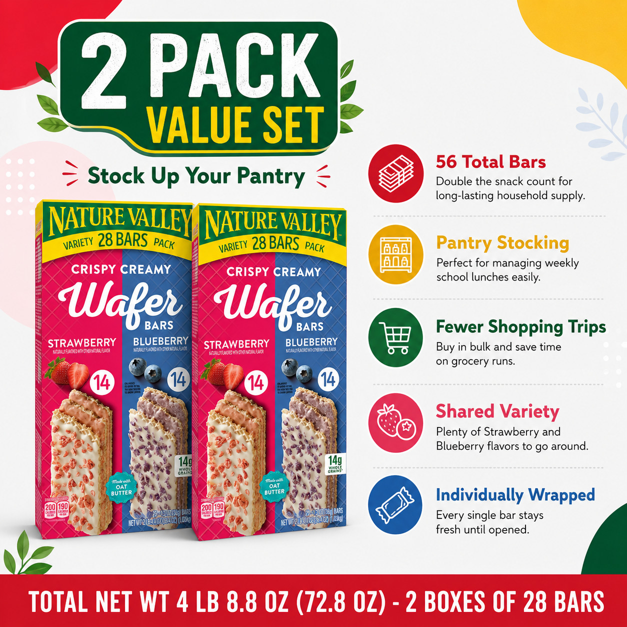 2 Pack Nature Valley Crispy Creamy Wafer Bars, Variety Pack, 28 ct.