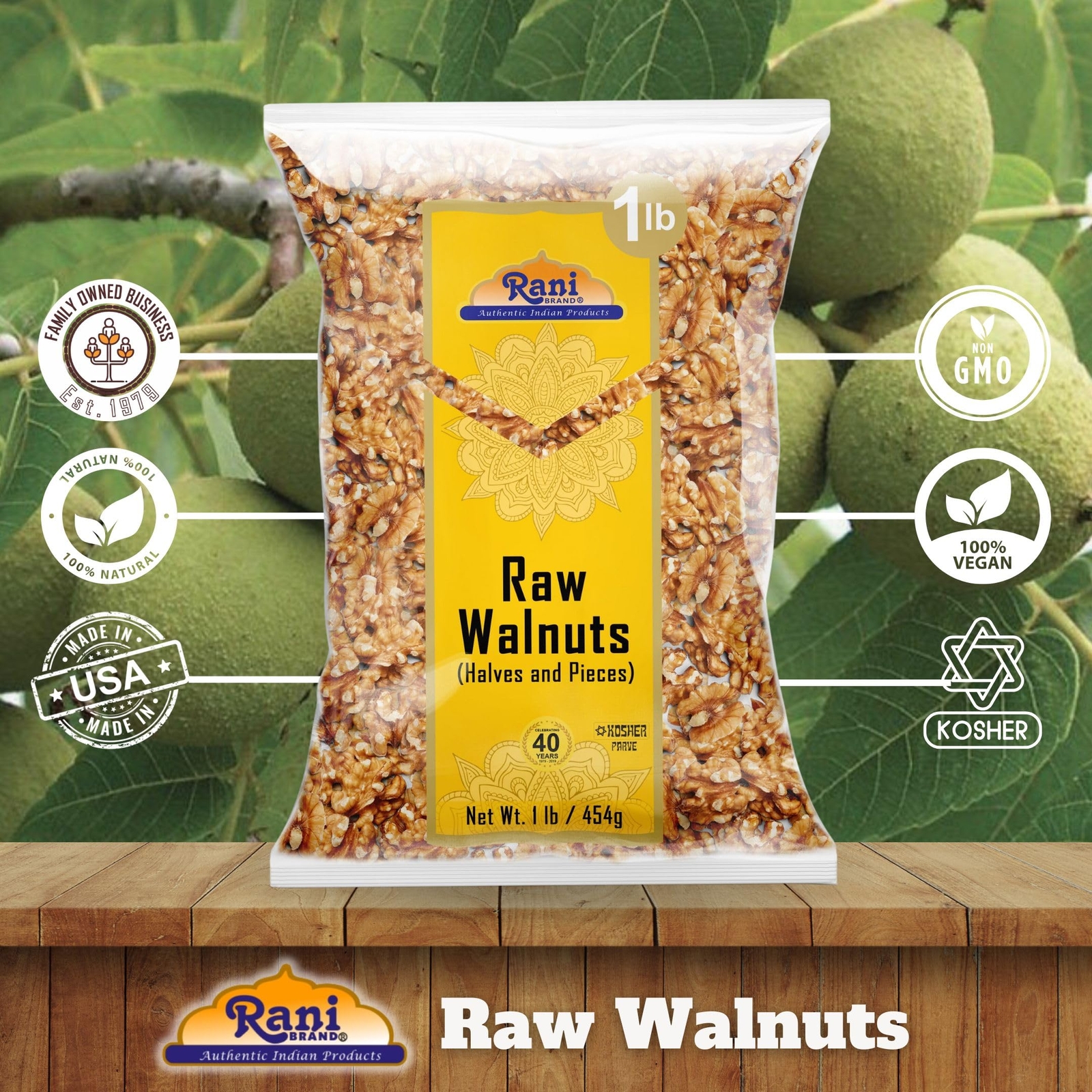 Rani Raw Walnuts, Halves and Pieces 16oz (1lb) 454g
