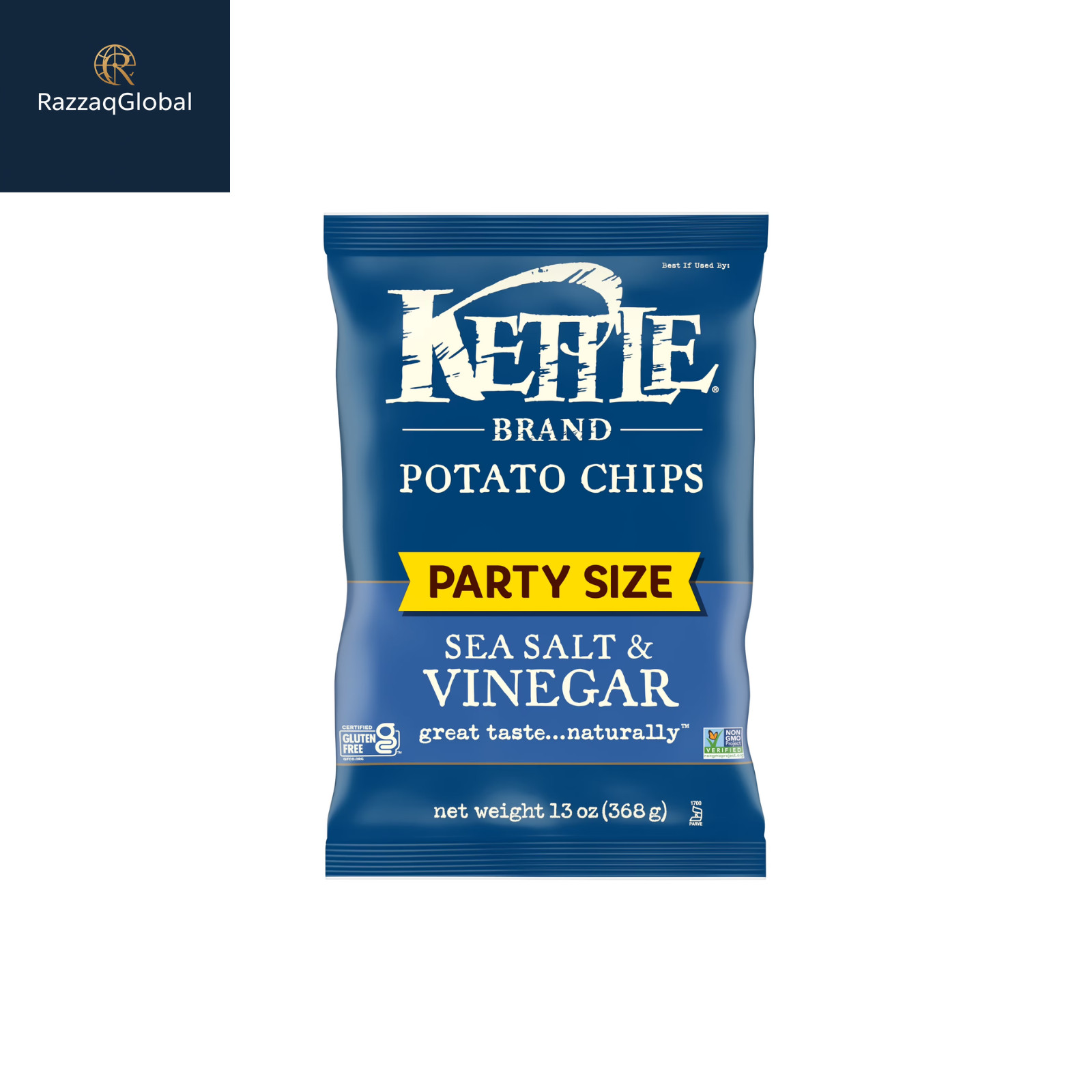 Kettle Brand Potato Chips, Sea Salt & Vinegar Kettle Chips, Party Size, 13 oz