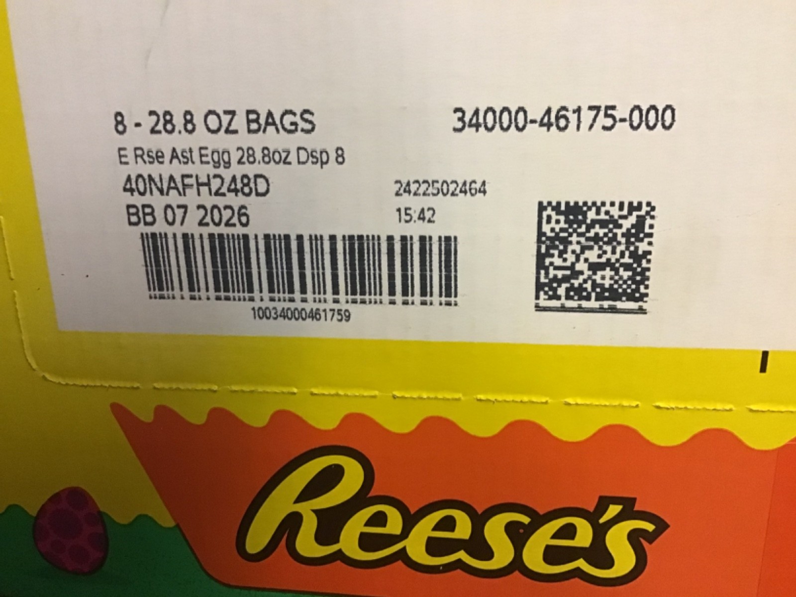 A Brand New Case Of Eight 28.8 OZ Reeses Peanut Butter Eggs Assortment Exp 07/26