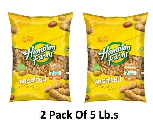 2 PACK Hampton Farms Unsalted In-Shell Peanuts 10 lbs. TOTAL