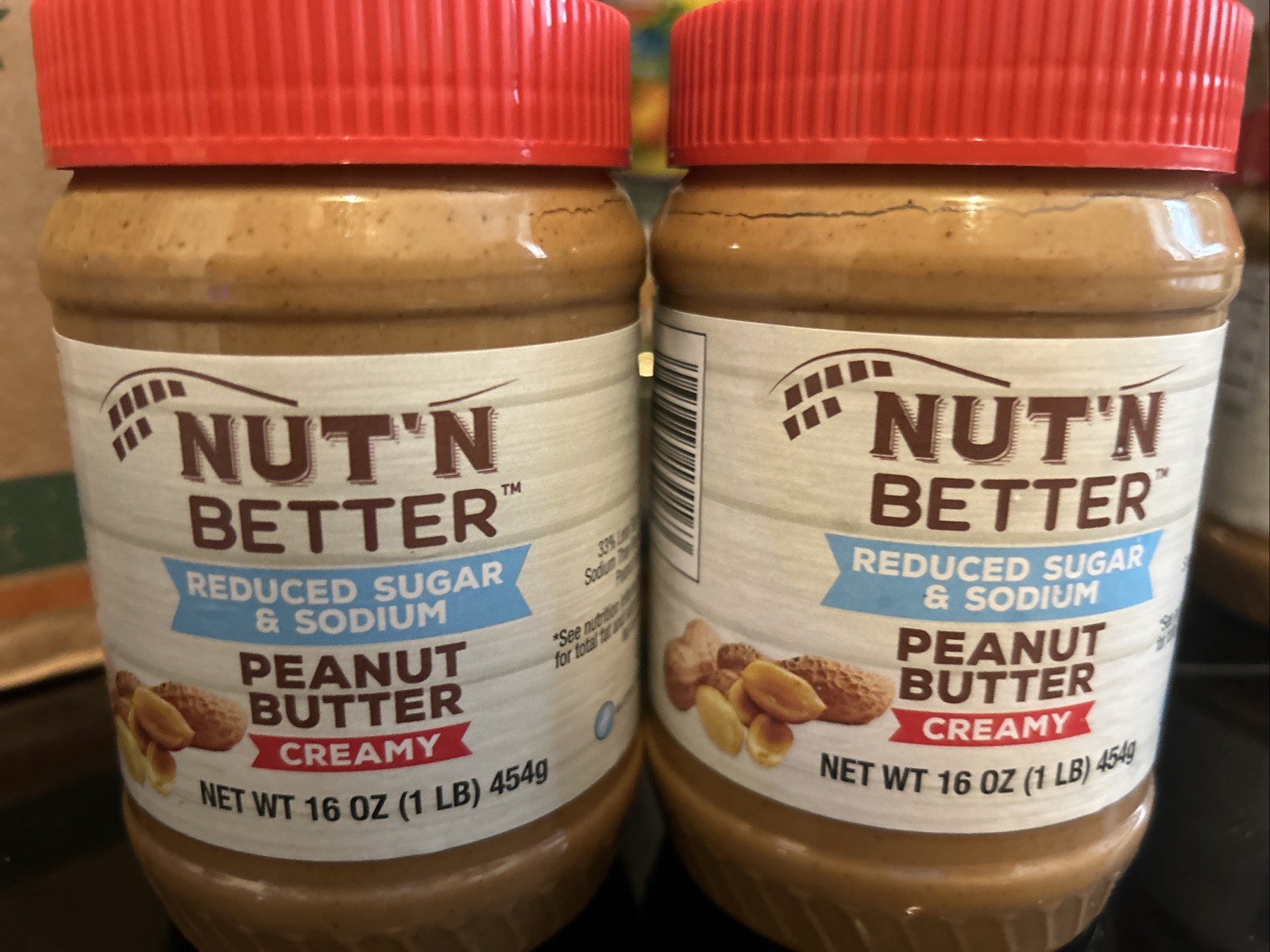 NUT’N Better Reduced Sugar Sodium Peanut Butter Spread 16oz Pack of 2
