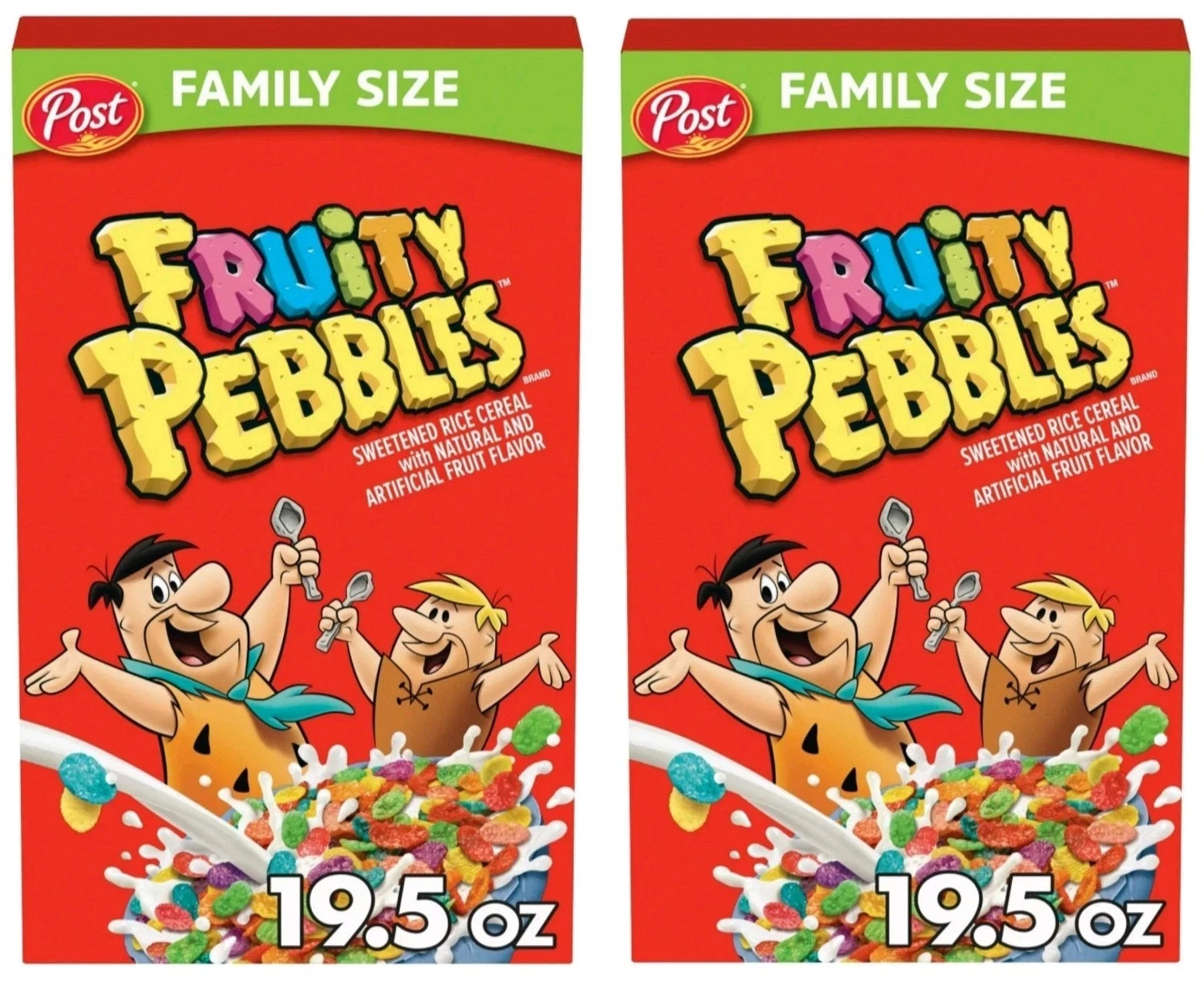 2 PACK! FAMILY SIZE Fruity Pebbles Breakfast Cereal 19.5 Oz Gluten Free