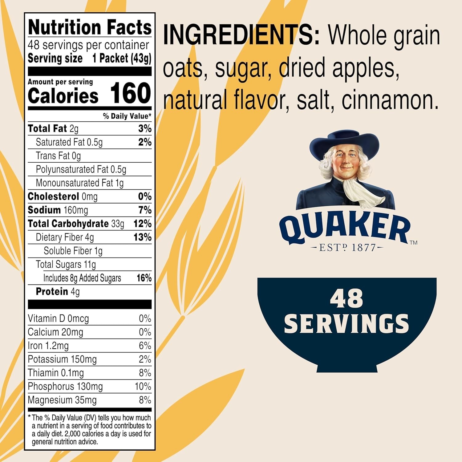 Delicious Apples & Cinnamon Instant Oatmeal (48 Individual Packets, 72.48 oz)