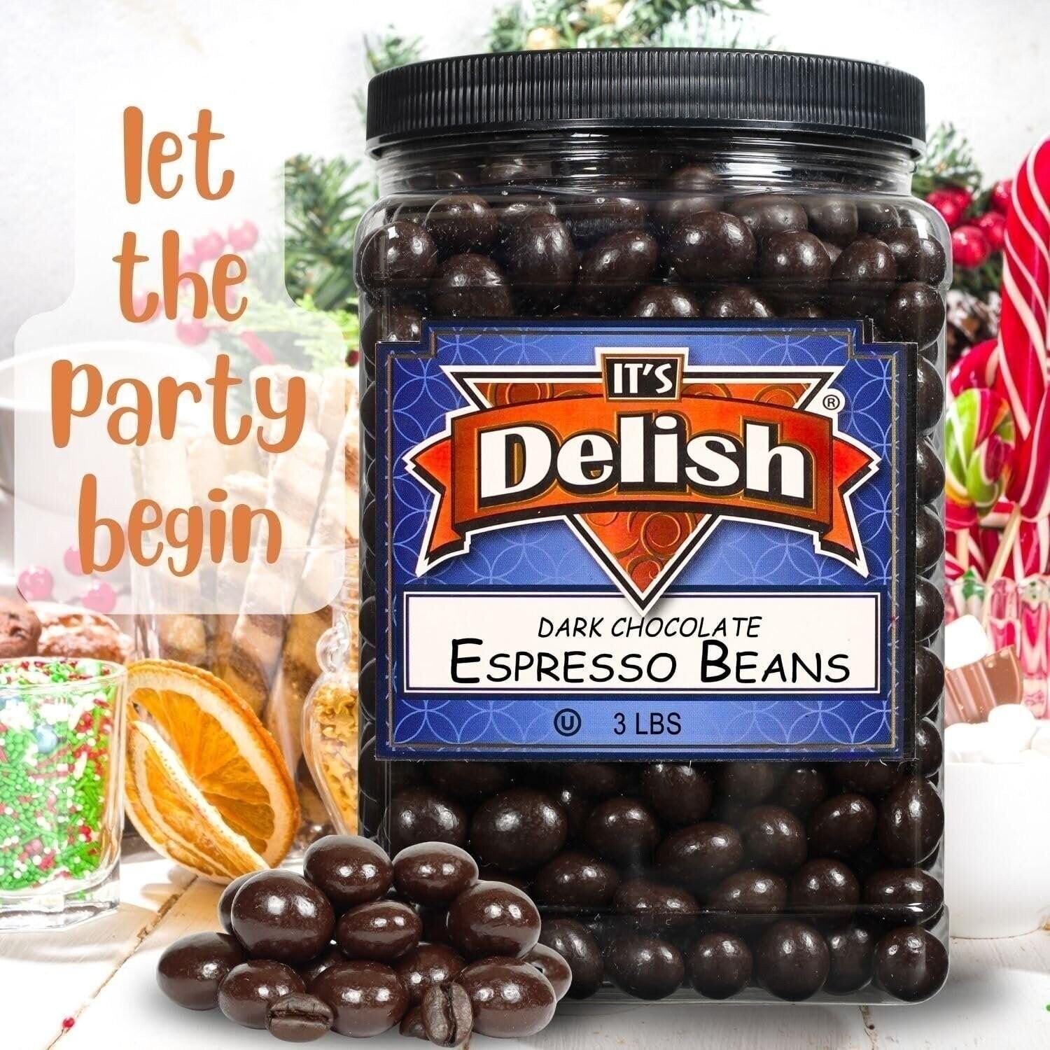 Dark Chocolate Covered Espresso Beans – by It’s Delish, 3 Lbs Jumbo Container…