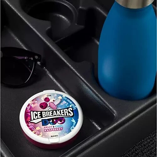 ICE BREAKERS DUO Raspberry Flavored Sugar Free Breath Mints 1.3 oz Tins, 8 Count