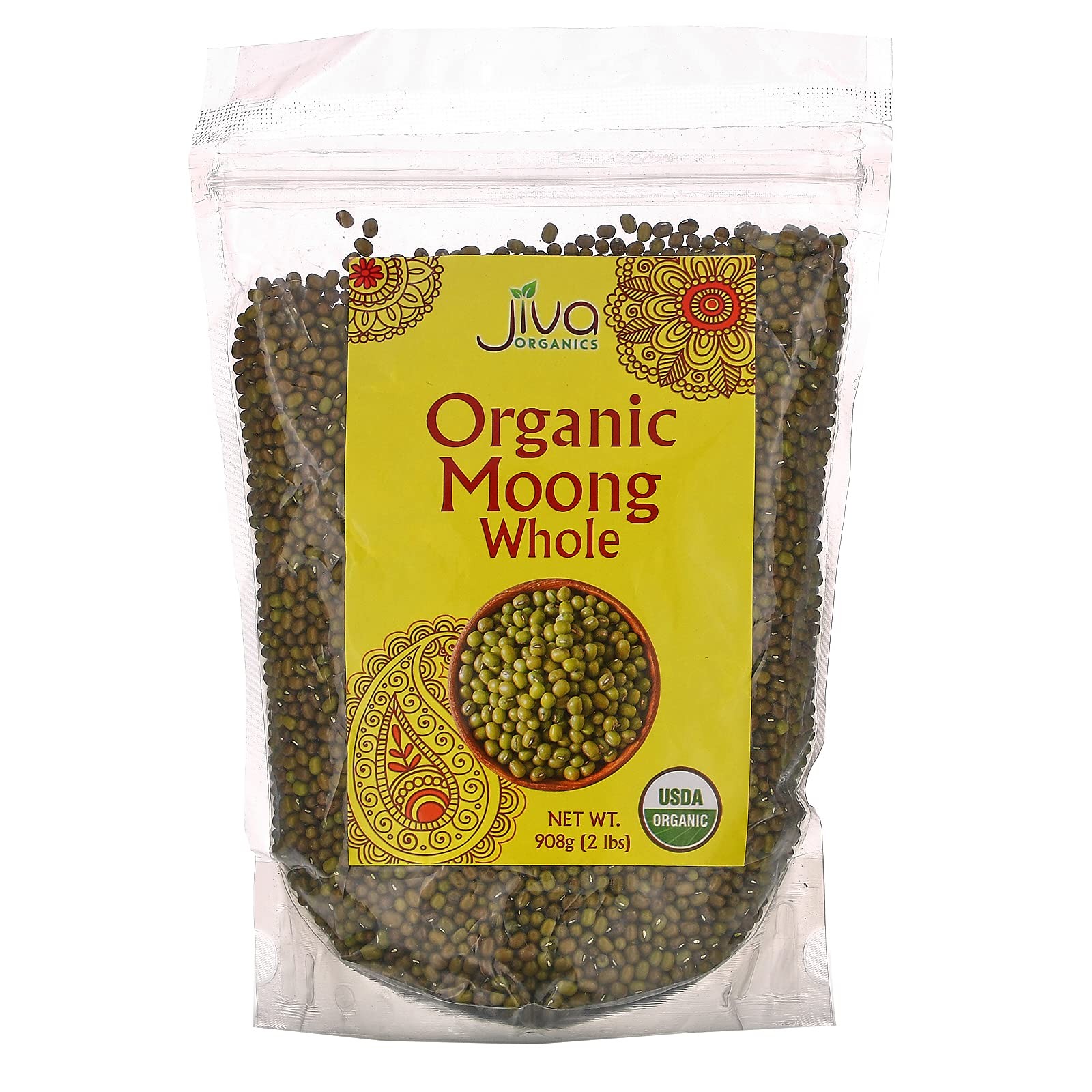 Jiva Organic Mung Bean – Moong Beens Whole 32 Ounce (Pack of 1), Green