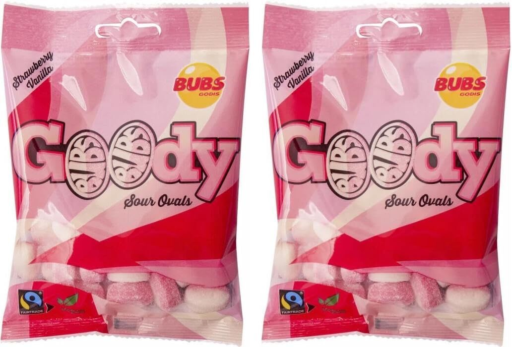Bubs Goody Candy Ovals Strawberry Vanilla 2 Pack 90g Fairtrade Chewy Treats