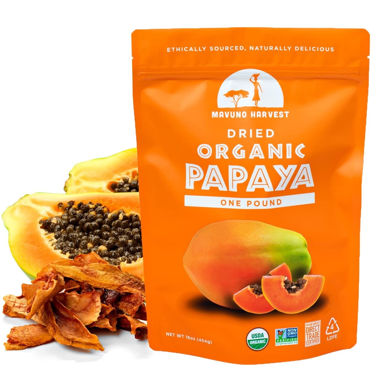 Organic Dried Papaya Snacks | 1 Pound Resealable Bag | Gluten Free Healthy Tr…
