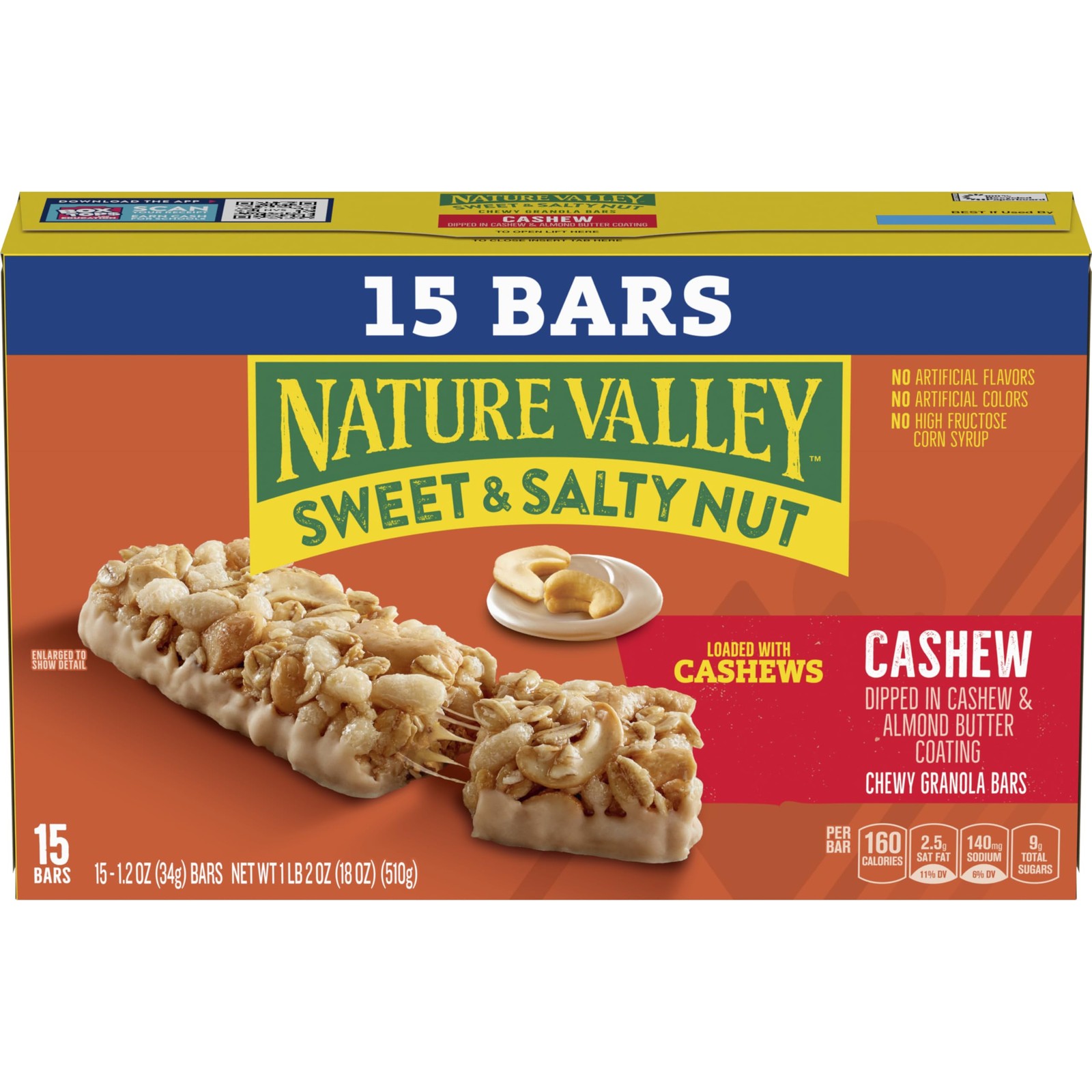 Nature Valley Sweet and Salty Nut Granola Bars, Cashew, 15 Count (Pack of 1)