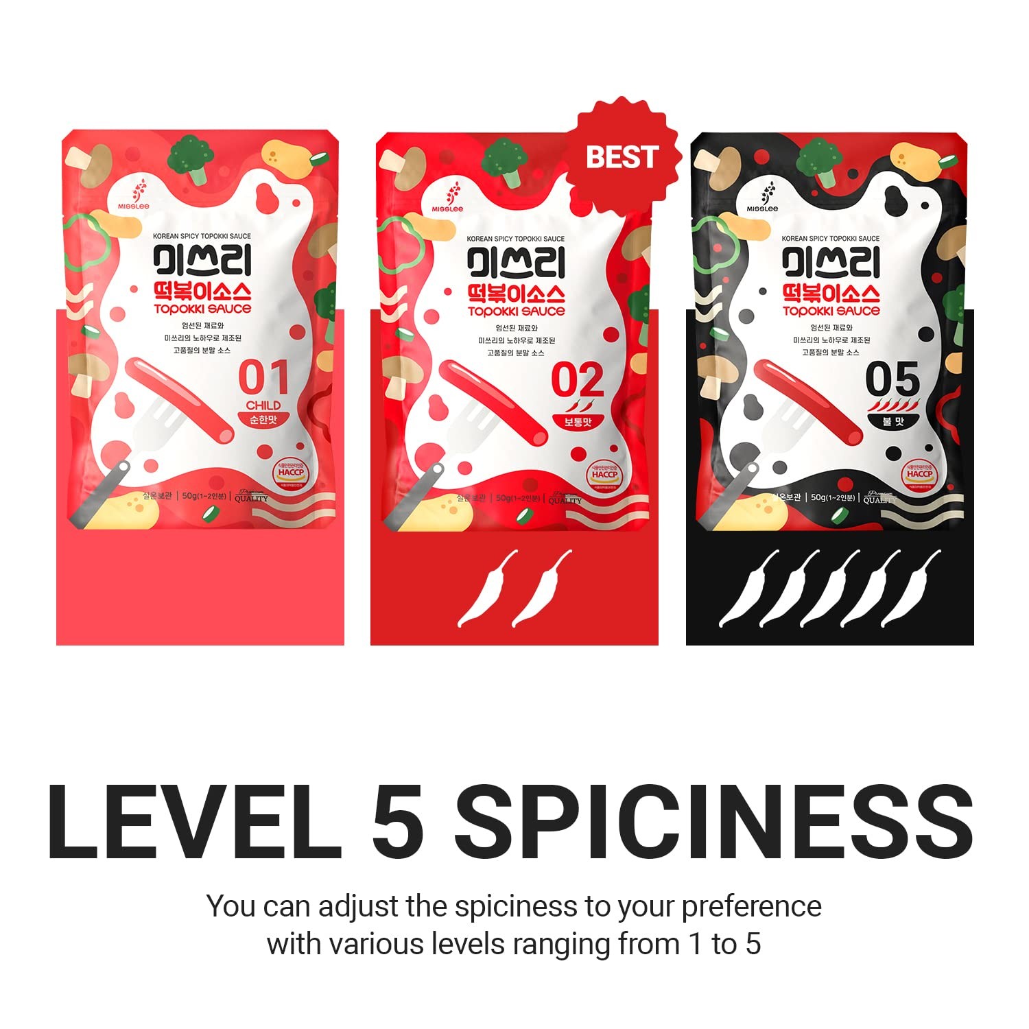 Tteokbokki Sauce Mix (5 Pack, 2 Servings Each), Level 2 Original, Korean Powd…