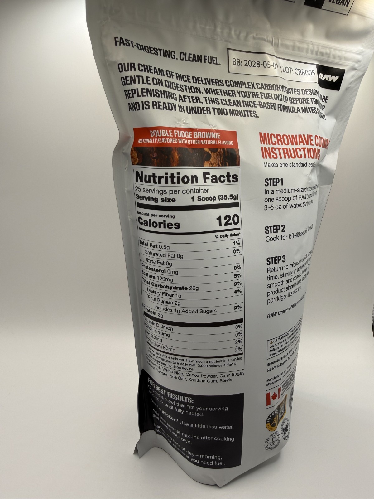 CORE 01 Cream of Rice Cereal Double Fudge Brownie Gluten Free Vegan 25 Servings