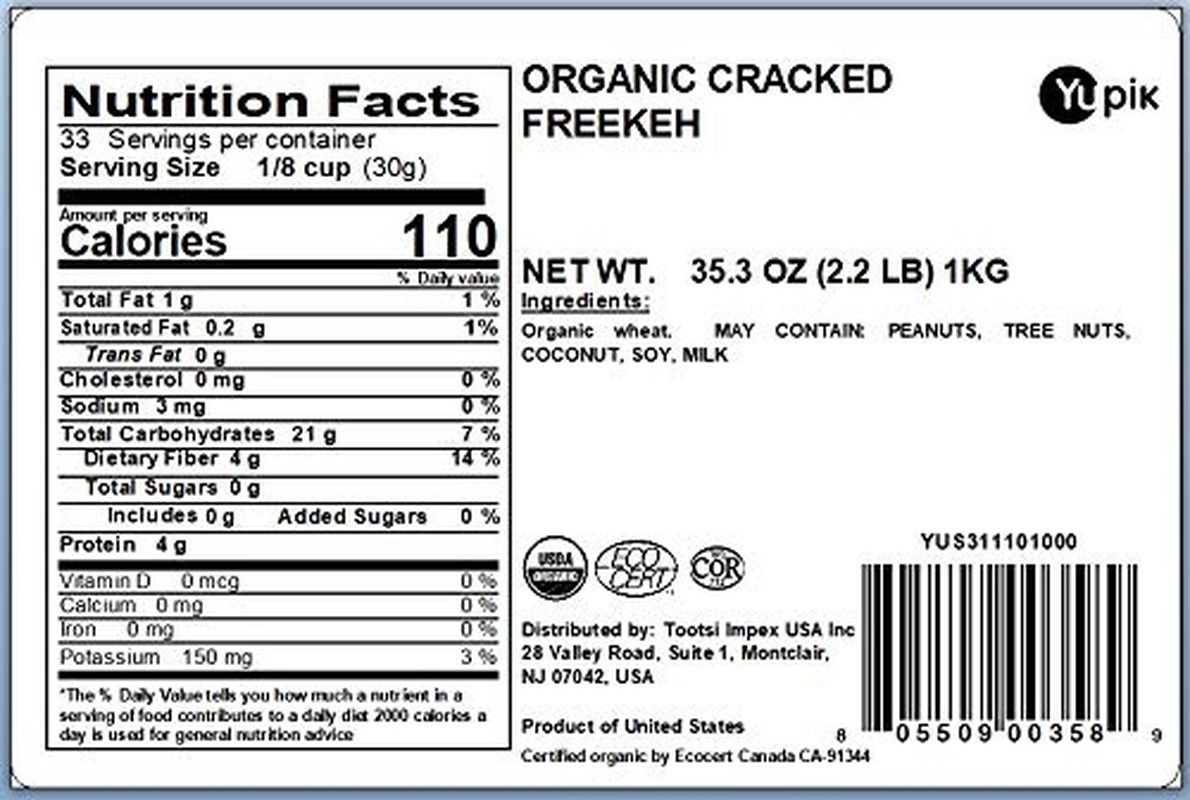 Organic Cracked Freekeh 2.2 lb Non GMO Vegan High Fiber Nutty Grain