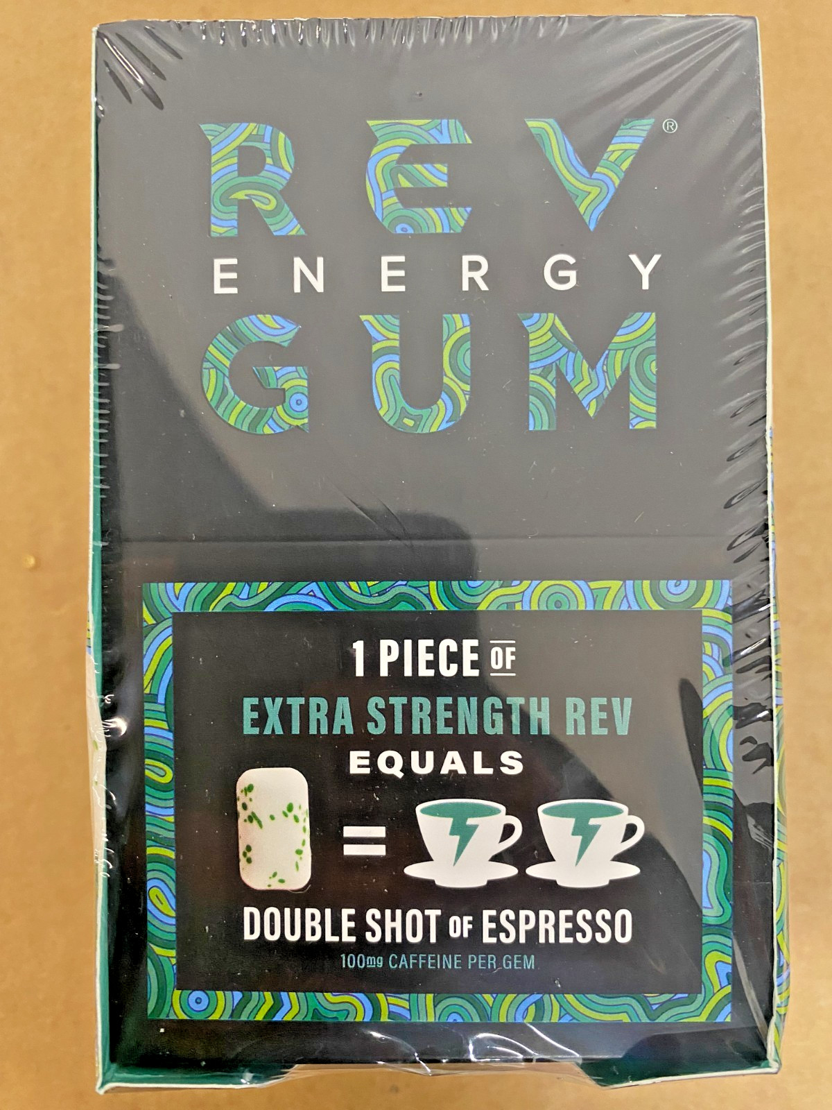 Rev Energy Gum 100mg of Caffeine – Sugar Free Spearmint, 12 Pack 72 Pieces Total