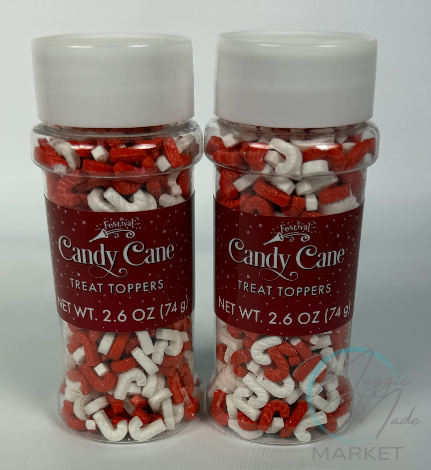 New Lot of 2 Candy Cane Treat Toppers Christmas Sprinkles Baking Decor