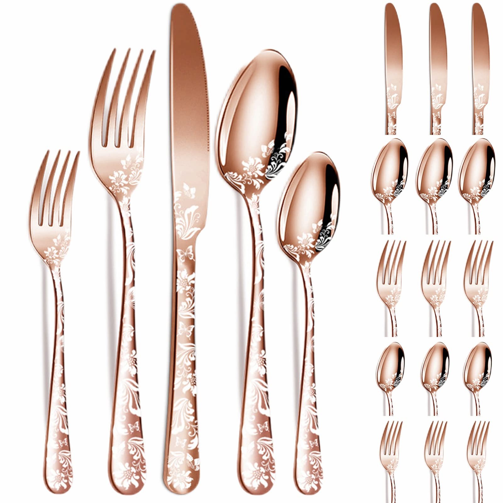 Vilihkc 20pc Floral Stainless Steel Flatware Set Silverware Service for 4