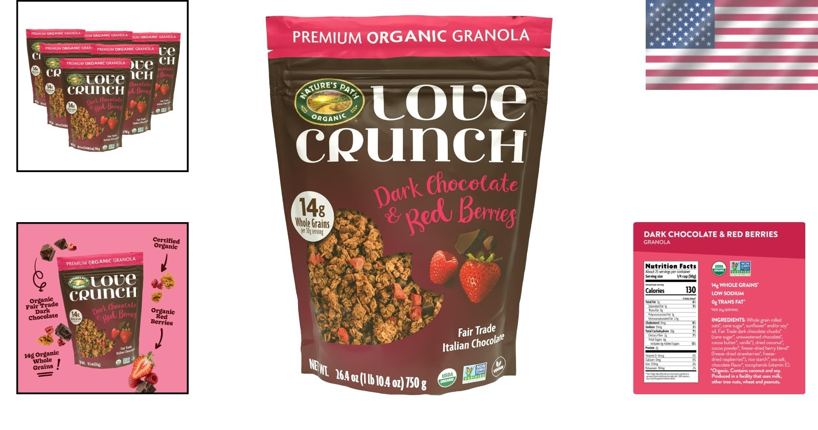 Organic Dark Chocolate & Red Berries Granola, 26.4